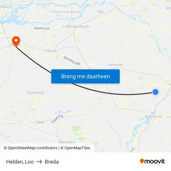 Helden, Loo to Breda map