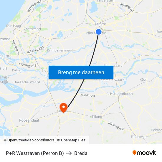 P+R Westraven (Perron B) to Breda map
