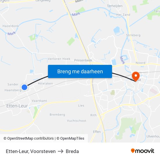 Etten-Leur, Voorsteven to Breda map