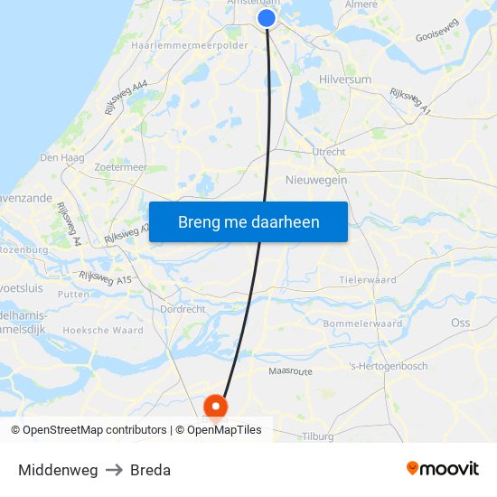 Middenweg to Breda map