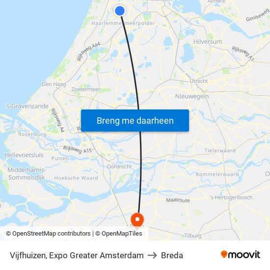 Vijfhuizen, Expo Greater Amsterdam to Breda map