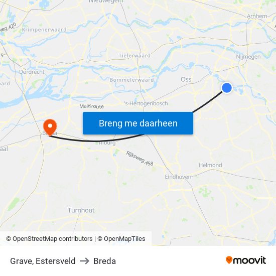 Grave, Estersveld to Breda map