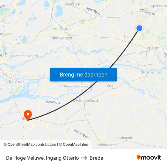 De Hoge Veluwe, Ingang Otterlo to Breda map