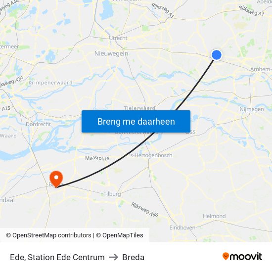Ede, Station Ede Centrum to Breda map
