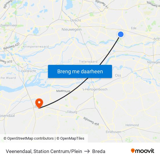 Veenendaal, Station Centrum/Plein to Breda map