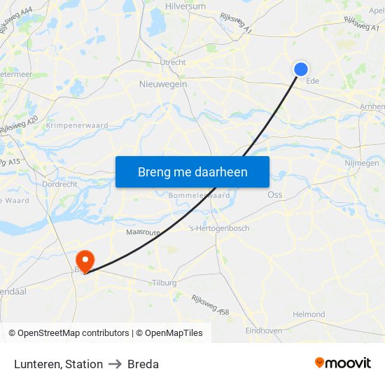 Lunteren, Station to Breda map