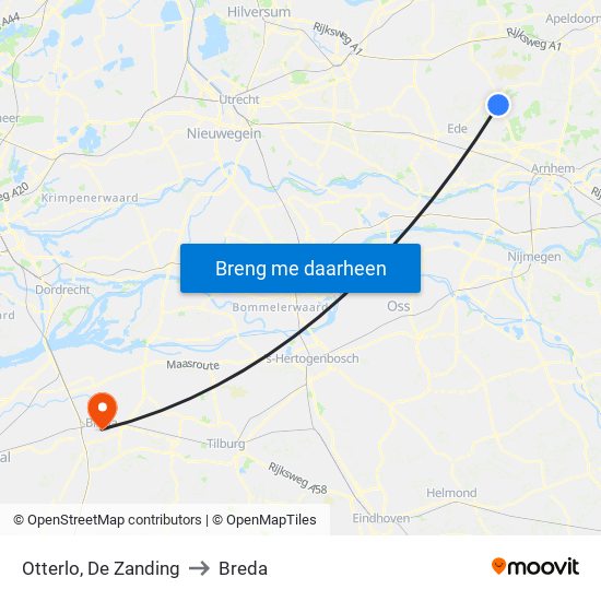 Otterlo, De Zanding to Breda map