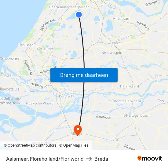 Aalsmeer, Floraholland/Floriworld to Breda map