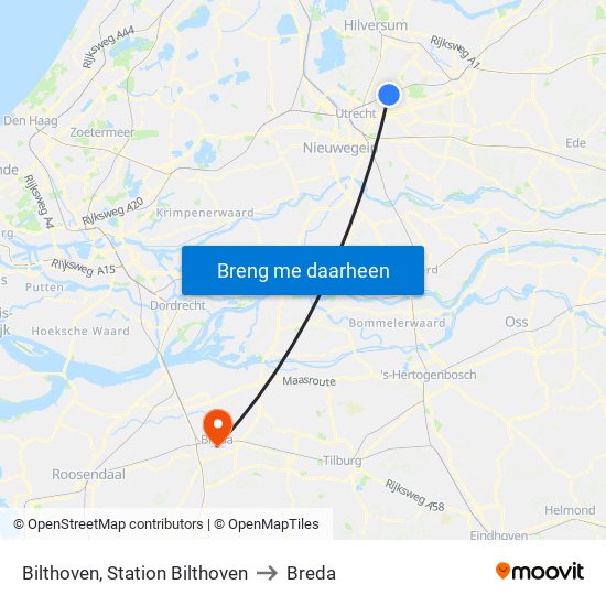 Bilthoven, Station Bilthoven to Breda map