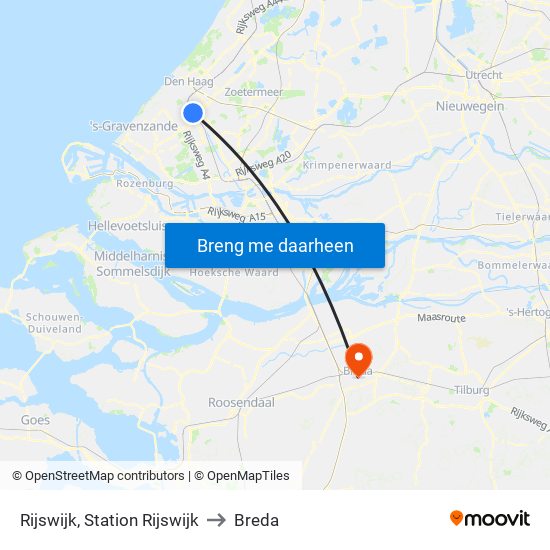 Rijswijk, Station Rijswijk to Breda map