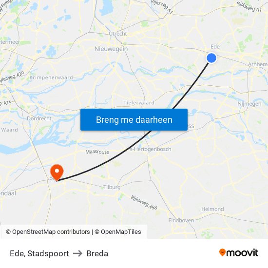 Ede, Stadspoort to Breda map
