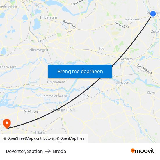 Deventer, Station to Breda map