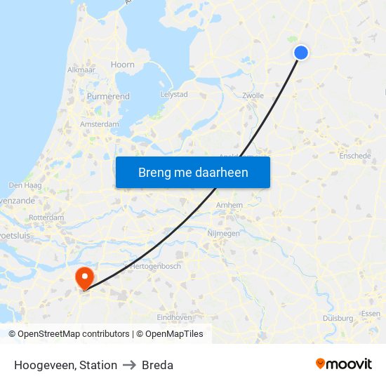 Hoogeveen, Station to Breda map