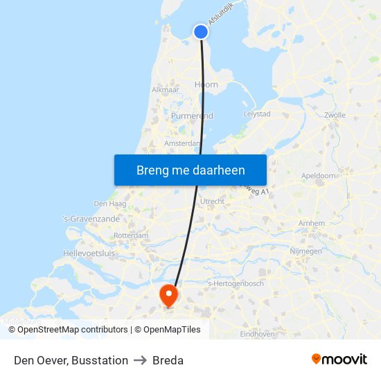 Den Oever, Busstation to Breda map