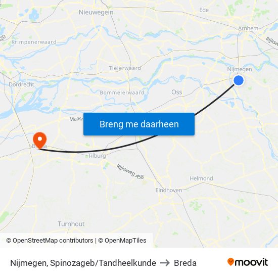Nijmegen, Spinozageb/Tandheelkunde to Breda map