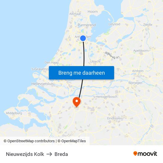 Nieuwezijds Kolk to Breda map