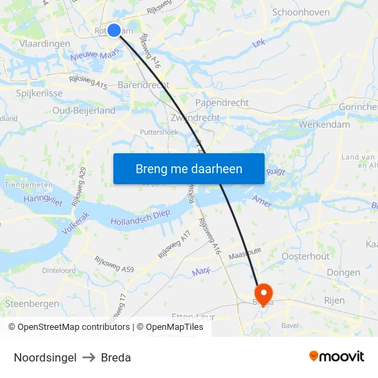 Noordsingel to Breda map