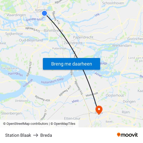 Station Blaak to Breda map