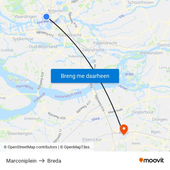 Marconiplein to Breda map