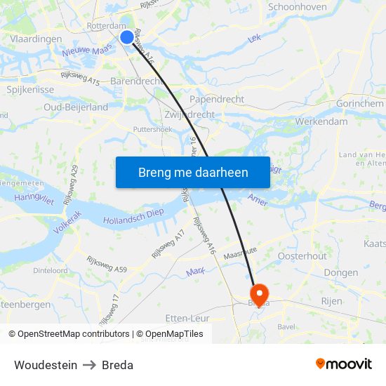 Woudestein to Breda map