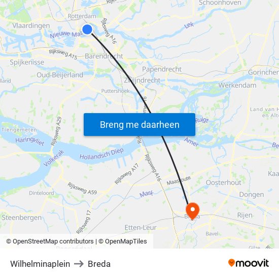 Wilhelminaplein to Breda map