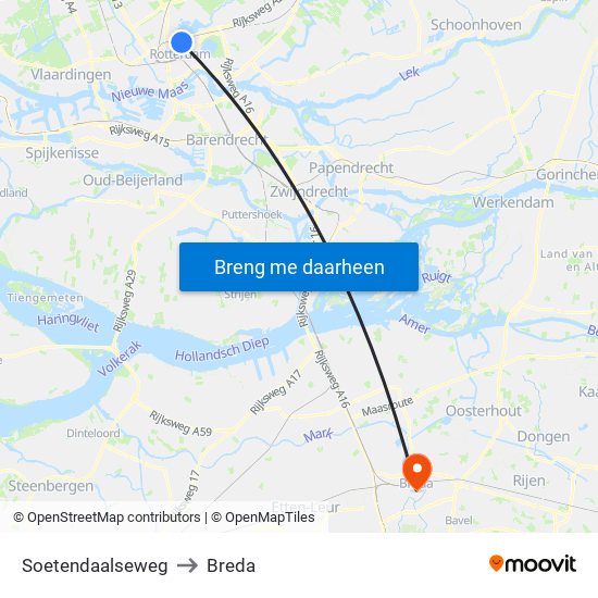Soetendaalseweg to Breda map