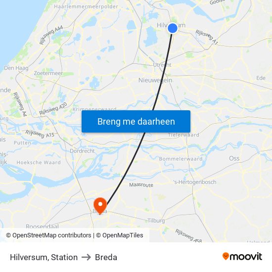 Hilversum, Station to Breda map