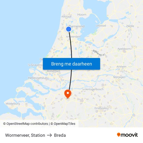 Wormerveer, Station to Breda map