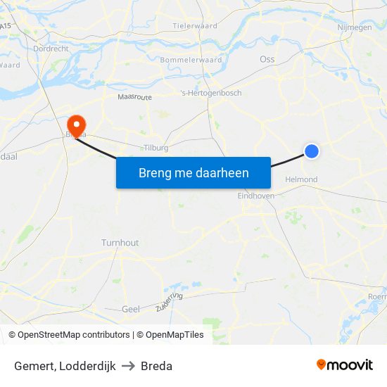 Gemert, Lodderdijk to Breda map
