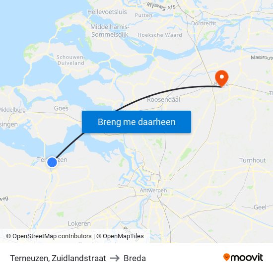 Terneuzen, Zuidlandstraat to Breda map