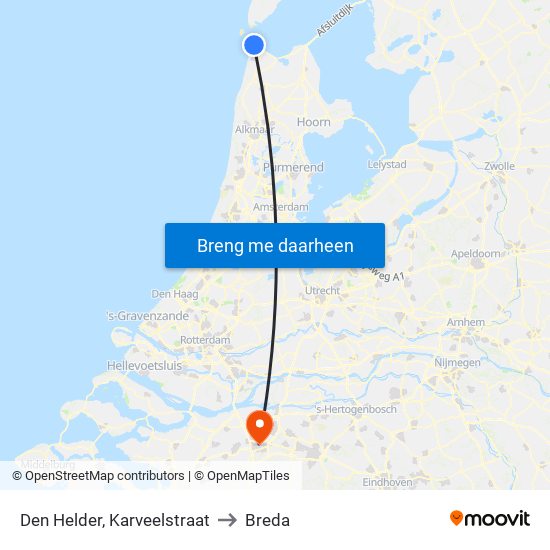 Den Helder, Karveelstraat to Breda map