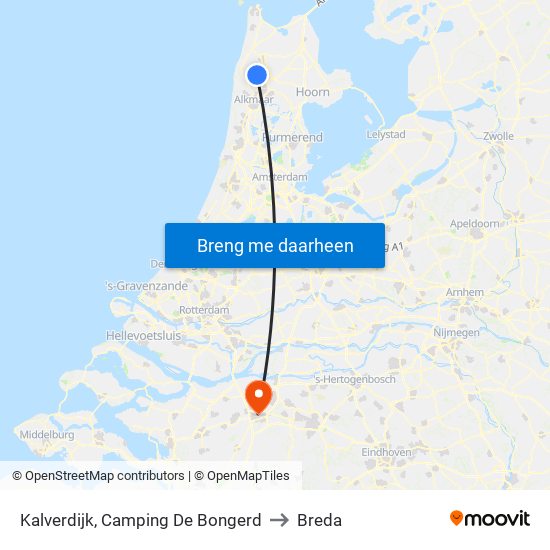 Kalverdijk, Camping De Bongerd to Breda map