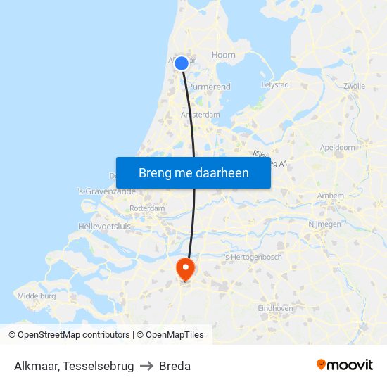 Alkmaar, Tesselsebrug to Breda map