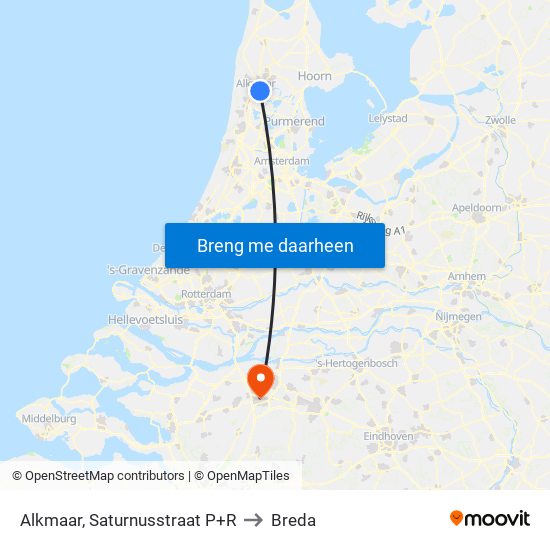 Alkmaar, Saturnusstraat P+R to Breda map