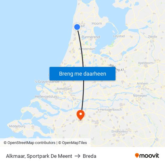 Alkmaar, Sportpark De Meent to Breda map