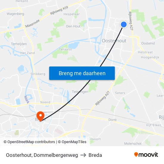 Oosterhout, Dommelbergenweg to Breda map