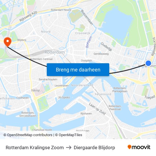 Rotterdam Kralingse Zoom to Diergaarde Blijdorp map