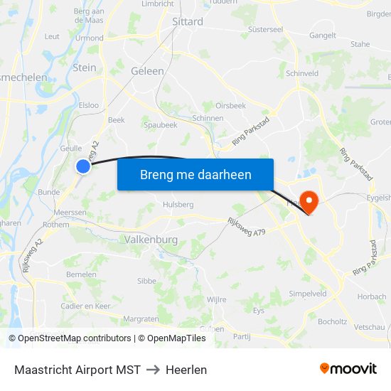Maastricht Airport MST to Heerlen map