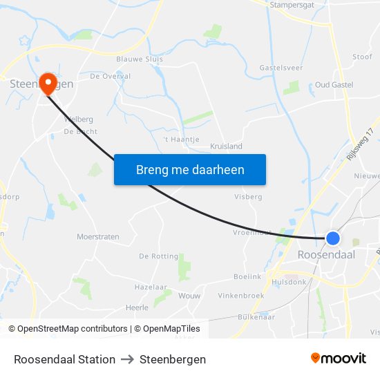 Roosendaal Station to Steenbergen map