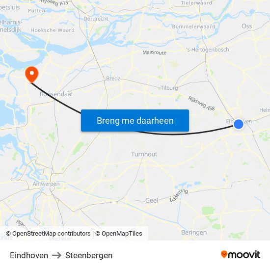 Eindhoven, Nieuwe Emmasingel 10 to Steenbergen map