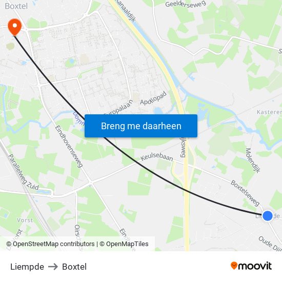 Liempde to Boxtel map