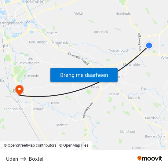 Uden to Boxtel map