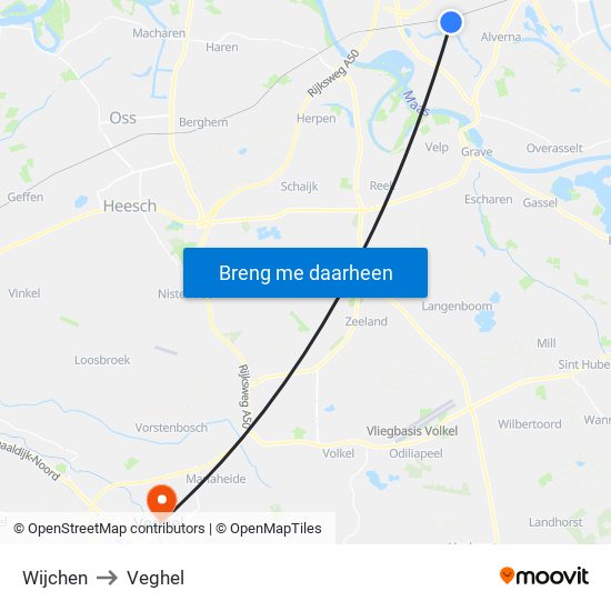 Wijchen to Veghel map