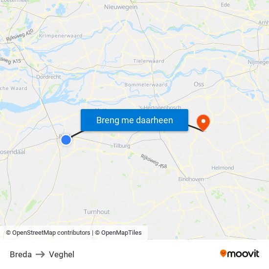 Breda to Veghel map