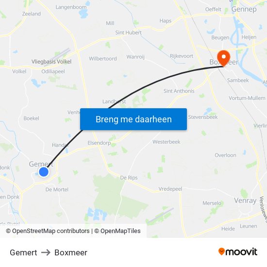 Gemert to Boxmeer map