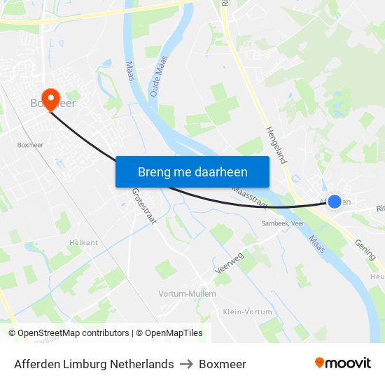 Afferden Limburg Netherlands to Boxmeer map