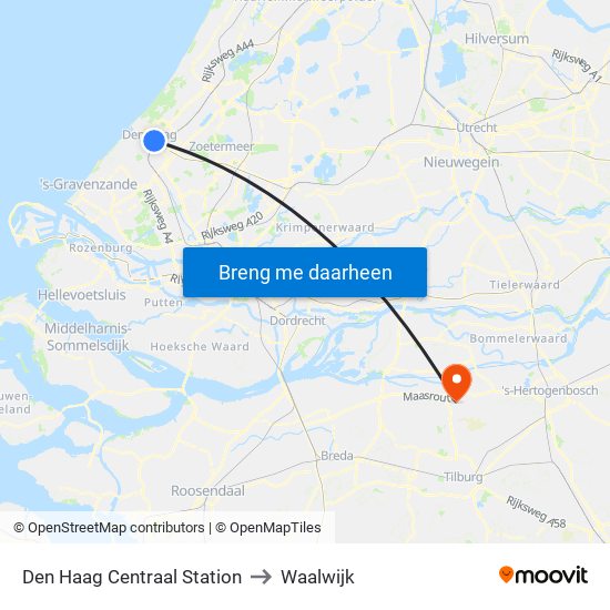 Den Haag Centraal Station to Waalwijk map