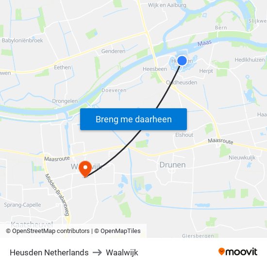Heusden Netherlands to Waalwijk map
