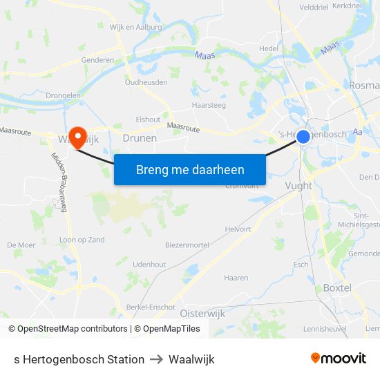 s Hertogenbosch Station to Waalwijk map
