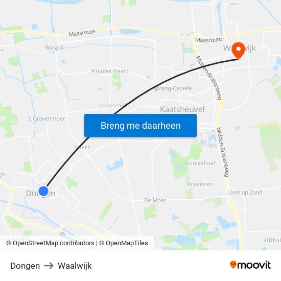 Dongen to Waalwijk map